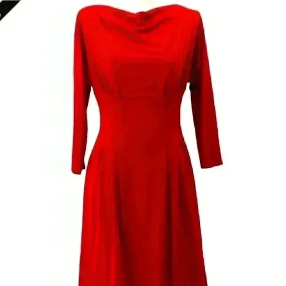 Kay Unger cowl neck midi dress size 2 red knee length - Picture 1 of 12